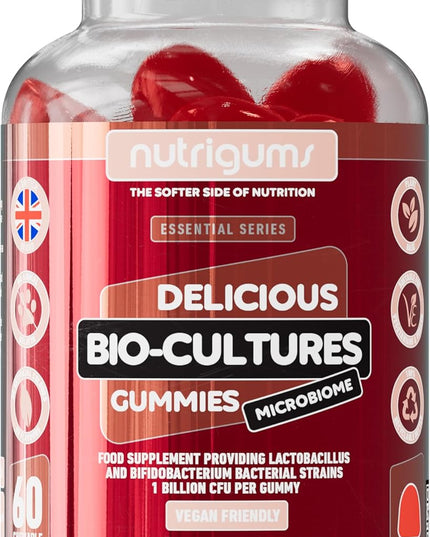 Bio-Cultures Microbiome Complex Gummy | 12 Multi-Strain Probiotics 1 Billion CFU | Acidophilus & Bifidobacterium | Strawberry Flavour | 60 Vegan Gummies | Support Wellbeing & Gut Heath by NUTRIGUMS®