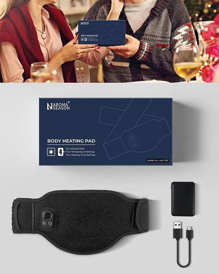 Aroma Season Menstrual Heating Pad, 4 Heat Levels and Auto-Off, 8000Mah Power Bank, Period Pain Relief for Lower Back Lumbar Waist Abdomen, Rechargeable, Gifts for Women Girls (Black)