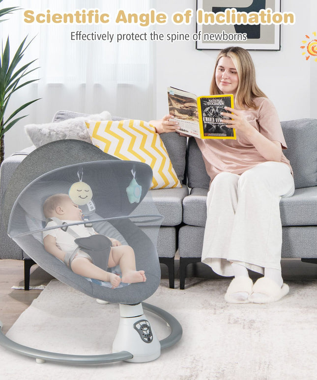 Baby Bouncer with 5 Swing Speeds and Built-In 17 Music for Newborn
