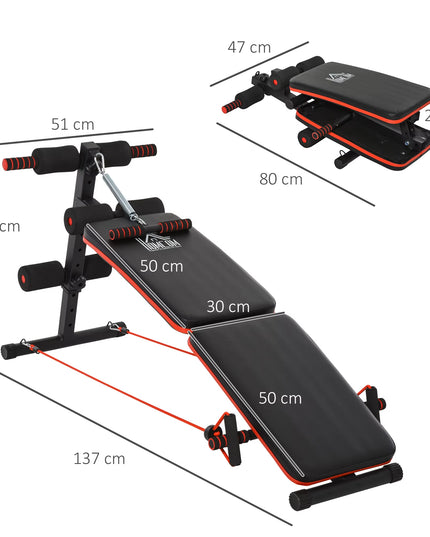HOMCOM Adjustable Sit-Up Bench – Foldable Core Workout Bench with Thigh Support & Resistance Ropes, Black