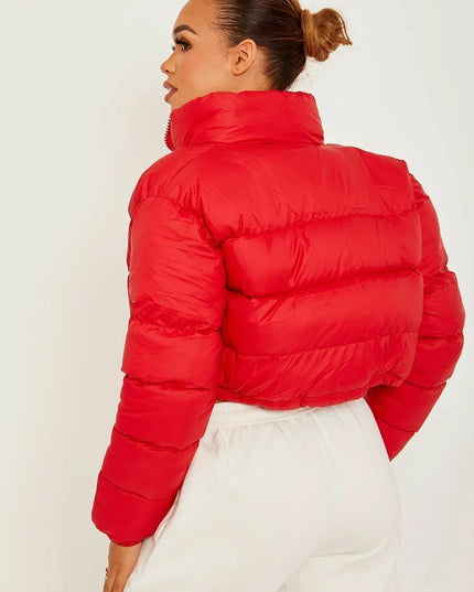 WOMENS LADIES QUILTED WINTER COAT THICK PUFFER PADDED CROP HOODED JACKET PARKA