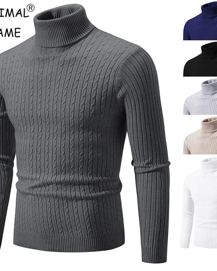 New Men'S High Neck Sweater Solid Color Pullover Knitted Warm Casual Turtleneck Sweatwear Woolen Mens Winter Outdoor Tops