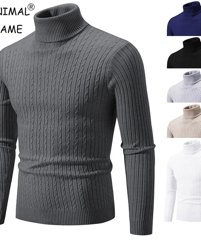 New Men'S High Neck Sweater Solid Color Pullover Knitted Warm Casual Turtleneck Sweatwear Woolen Mens Winter Outdoor Tops