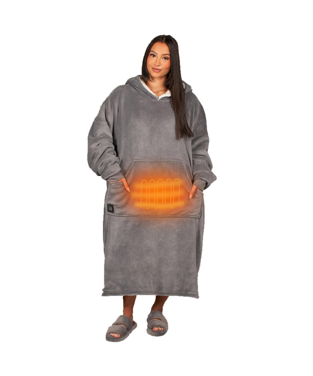 Heated Hoodie Blanket Extra Long Oversized Warm Fleece Sherpa Throw USB Jumper