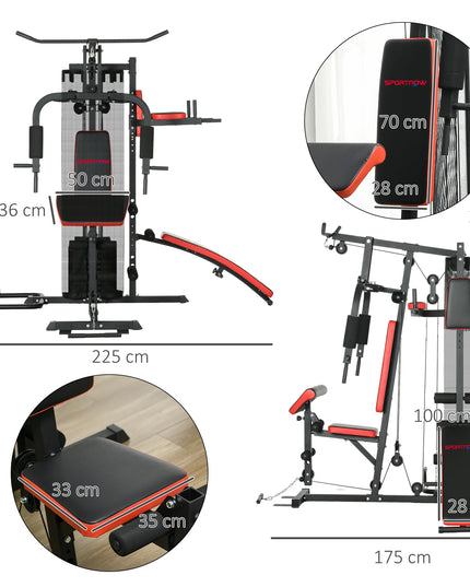 SPORTNOW Multi Gym Workout Station – 65Kg Weight Stack, Adjustable Home Gym with Sit-Up Bench, Push-Up & Dip Station