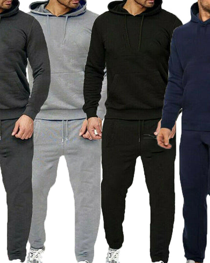 New Mens Pullover Tracksuit Hoodie Jogging Bottoms Set Stretch Sweater Jogger