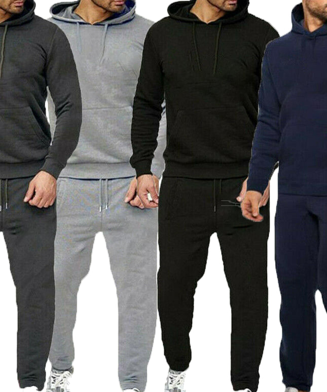 New Mens Pullover Tracksuit Hoodie Jogging Bottoms Set Stretch Sweater Jogger