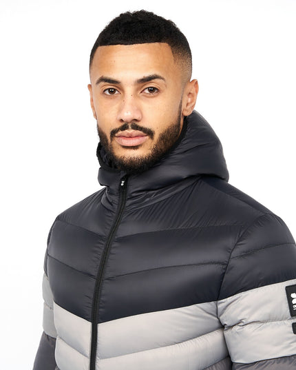 Men'S Crosshatch Mid Length Bubble Coat Padded Hooded Quilted Winter Jacket