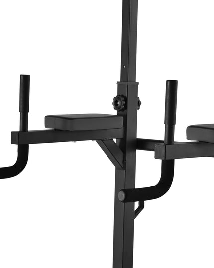 HOMCOM Multi-Function Power Tower – Pull-Up Station with Adjustable Weight Bench, Dip Station & Barbell Rack – Free Standing Gym Equipment