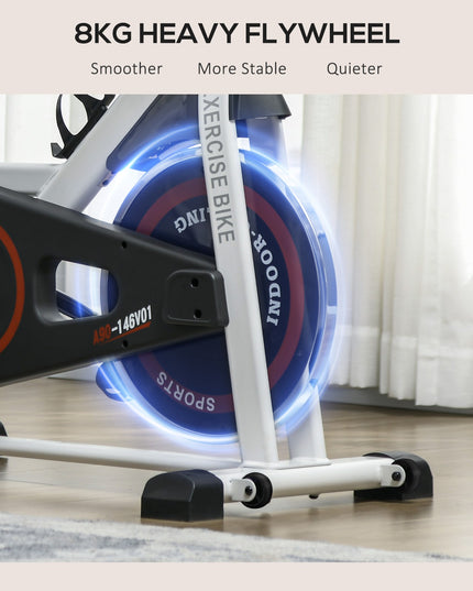 8Kg Flywheel Exercise Bike Adjustable Fitness Cycle Trainer, White