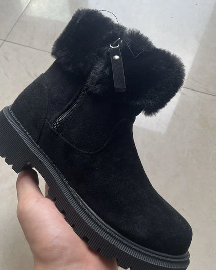 Warm Plush Boots Winter Fashion Side-Zipper Snow Boot for Women Outdoor Thickened Low-Heelded Shoes