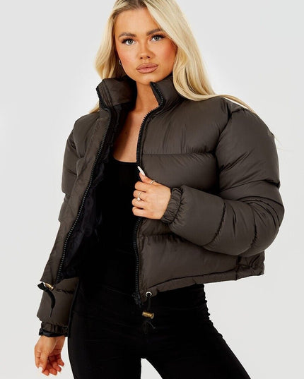 WOMENS LADIES QUILTED WINTER COAT THICK PUFFER PADDED CROP HOODED JACKET PARKA