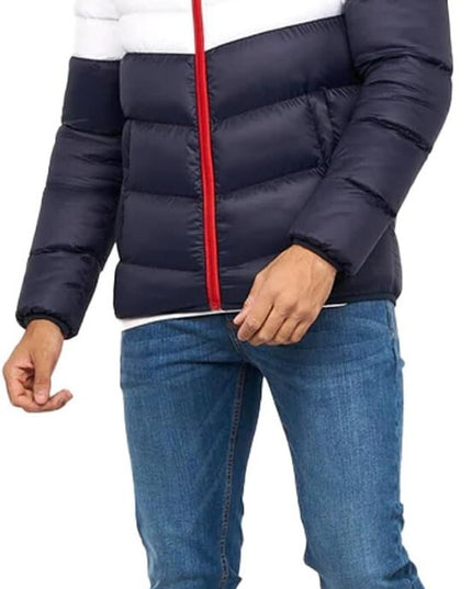 Men'S Crosshatch Mid Length Bubble Coat Padded Hooded Quilted Winter Jacket