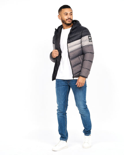Men'S Crosshatch Mid Length Bubble Coat Padded Hooded Quilted Winter Jacket