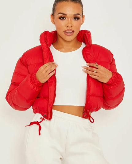 WOMENS LADIES QUILTED WINTER COAT THICK PUFFER PADDED CROP HOODED JACKET PARKA