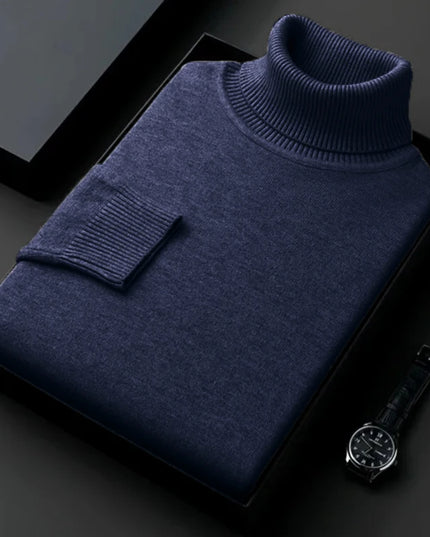 Sweatwear Mens Anti-Pilling High Quality Knitted Turtleneck Sweater Slim Fit Long Sleeve Pullover Solid Color Trend Men Clothing
