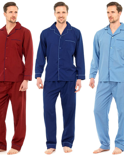 MENS TRADITIONAL PYJAMAS SET PLAIN PJ NIGHTWEAR LOUNGE WEAR TOP PANTS TROUSERS