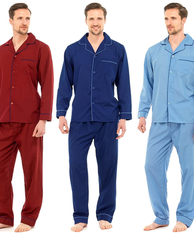 MENS TRADITIONAL PYJAMAS SET PLAIN PJ NIGHTWEAR LOUNGE WEAR TOP PANTS TROUSERS