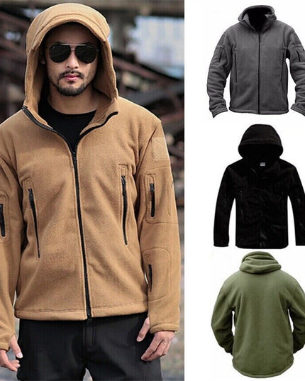 Men Casual Coat Tactical Recon Fleece Jacket Full Zip Army Hoodie Combat Hoody