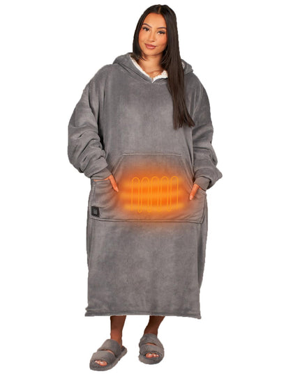 Heated Hoodie Blanket Extra Long Oversized Warm Fleece Sherpa Throw USB Jumper