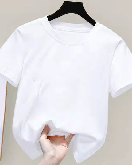 180Gsm Fabric 100% Cotton Children Boy Girl T Shirt 2024 New Summer Women Short Sleeve T-Shirt Cute Style White Solid Color Tops