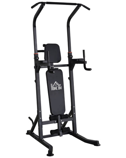 HOMCOM Multi-Function Power Tower – Pull-Up Station with Adjustable Weight Bench, Dip Station & Barbell Rack – Free Standing Gym Equipment