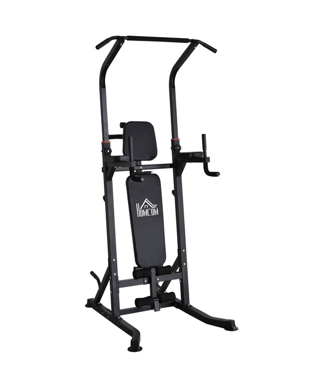HOMCOM Multi-Function Power Tower – Pull-Up Station with Adjustable Weight Bench, Dip Station & Barbell Rack – Free Standing Gym Equipment
