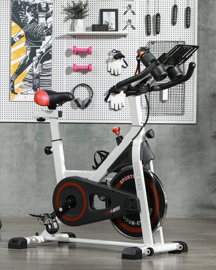 8Kg Flywheel Exercise Bike Adjustable Fitness Cycle Trainer, White