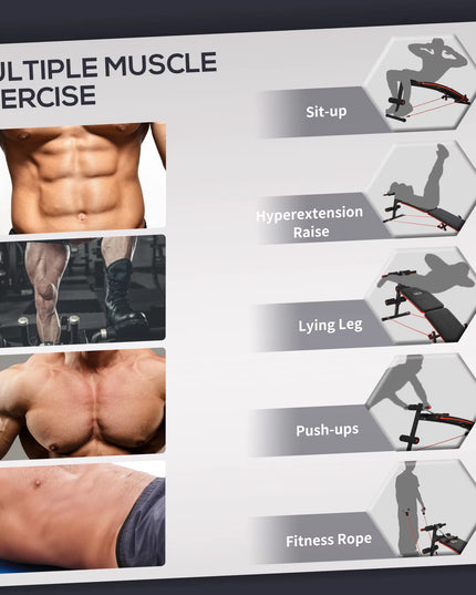 HOMCOM Adjustable Sit-Up Bench – Foldable Core Workout Bench with Thigh Support & Resistance Ropes, Black