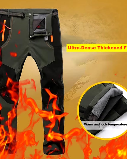 Thick Warm Fleece Hiking Pants Men Winter Waterproof Windproof Outdoor Soft Shell Rain Trousers Trekking Camping Ski Pants