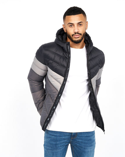 Men'S Crosshatch Mid Length Bubble Coat Padded Hooded Quilted Winter Jacket