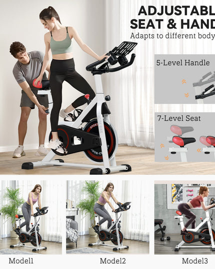 8Kg Flywheel Exercise Bike Adjustable Fitness Cycle Trainer, White