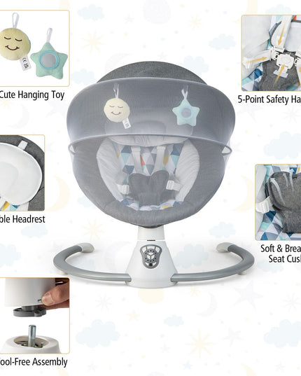 Baby Bouncer with 5 Swing Speeds and Built-In 17 Music for Newborn