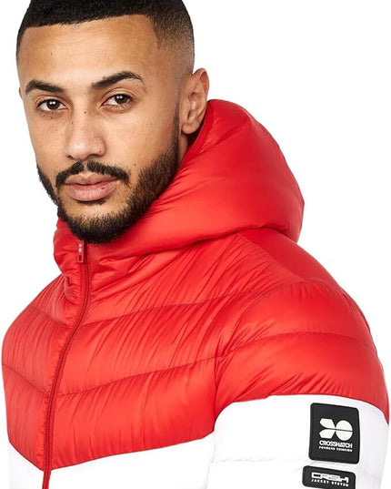 Men'S Crosshatch Mid Length Bubble Coat Padded Hooded Quilted Winter Jacket