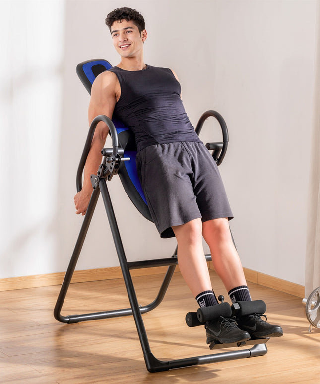 Foldable Gravity Inversion Table, Fitness Bench W/ Soft Ankle Cushions for Home