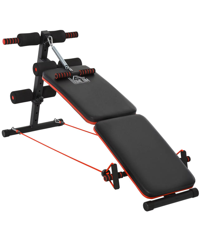 HOMCOM Adjustable Sit-Up Bench – Foldable Core Workout Bench with Thigh Support & Resistance Ropes, Black