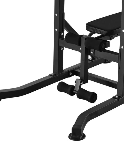HOMCOM Multi-Function Power Tower – Pull-Up Station with Adjustable Weight Bench, Dip Station & Barbell Rack – Free Standing Gym Equipment