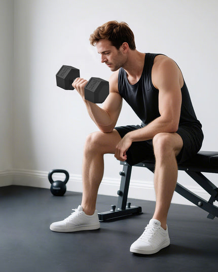 Single Rubber Hex Dumbbell Encased Ergo Weights Home Exercise Gym Fitness