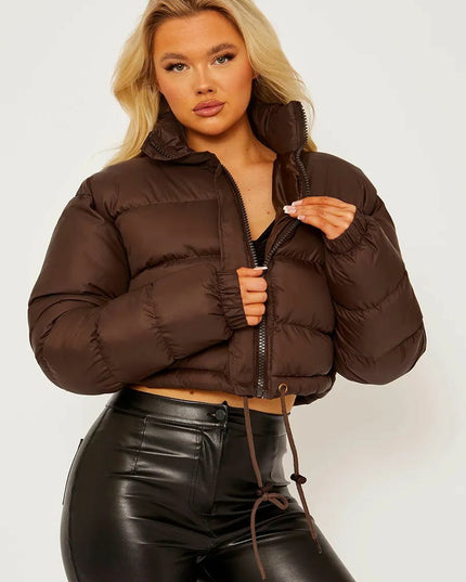 WOMENS LADIES QUILTED WINTER COAT THICK PUFFER PADDED CROP HOODED JACKET PARKA