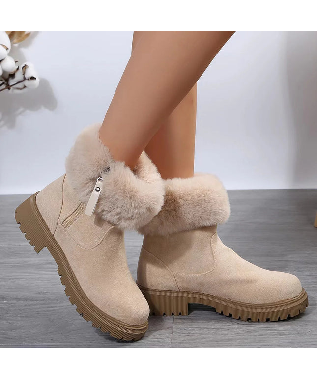 Warm Plush Boots Winter Fashion Side-Zipper Snow Boot for Women Outdoor Thickened Low-Heelded Shoes