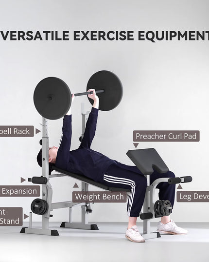 HOMCOM Adjustable Weight Bench with Squat Rack, Heavy Duty Bench Press Rack with Preacher Curl Pad, Leg Developer