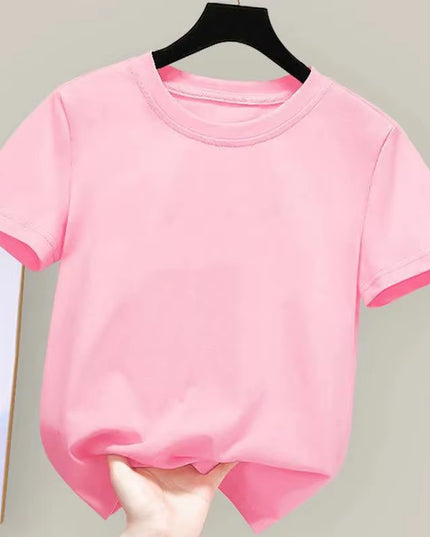 180Gsm Fabric 100% Cotton Children Boy Girl T Shirt 2024 New Summer Women Short Sleeve T-Shirt Cute Style White Solid Color Tops