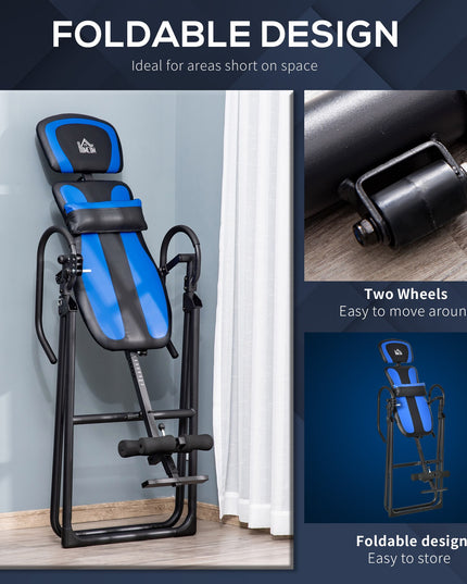 Foldable Gravity Inversion Table, Fitness Bench W/ Soft Ankle Cushions for Home