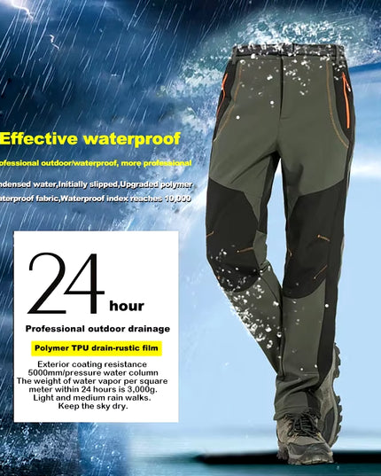 Thick Warm Fleece Hiking Pants Men Winter Waterproof Windproof Outdoor Soft Shell Rain Trousers Trekking Camping Ski Pants