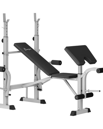 HOMCOM Adjustable Weight Bench with Squat Rack, Heavy Duty Bench Press Rack with Preacher Curl Pad, Leg Developer