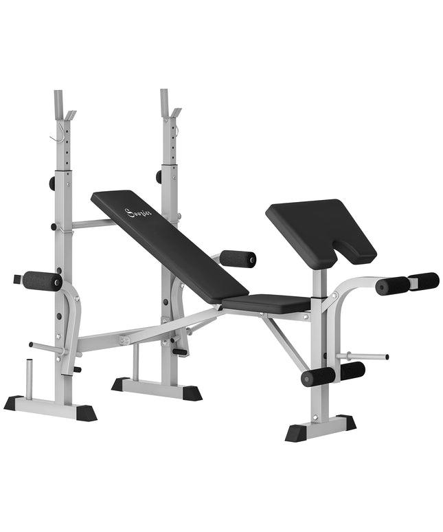 HOMCOM Adjustable Weight Bench with Squat Rack, Heavy Duty Bench Press Rack with Preacher Curl Pad, Leg Developer