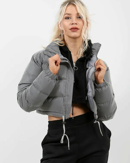 WOMENS LADIES QUILTED WINTER COAT THICK PUFFER PADDED CROP HOODED JACKET PARKA