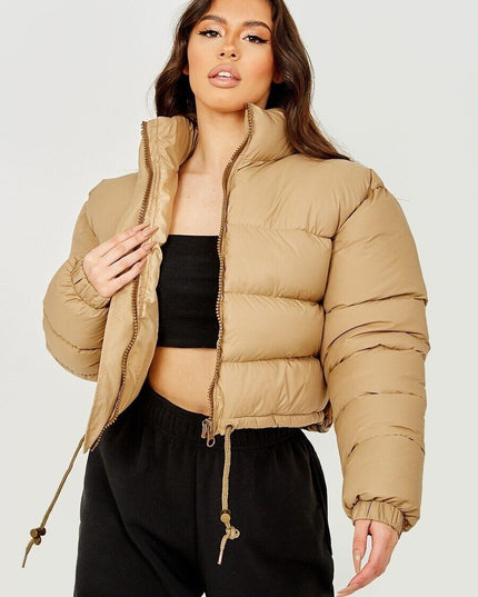 WOMENS LADIES QUILTED WINTER COAT THICK PUFFER PADDED CROP HOODED JACKET PARKA
