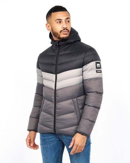 Men'S Crosshatch Mid Length Bubble Coat Padded Hooded Quilted Winter Jacket