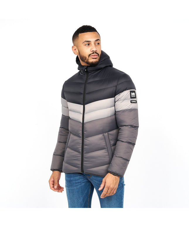 Men'S Crosshatch Mid Length Bubble Coat Padded Hooded Quilted Winter Jacket